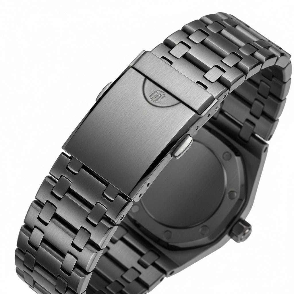 Mens Stainless Steel Watch - Gunmetal Gray - Fabric Detail