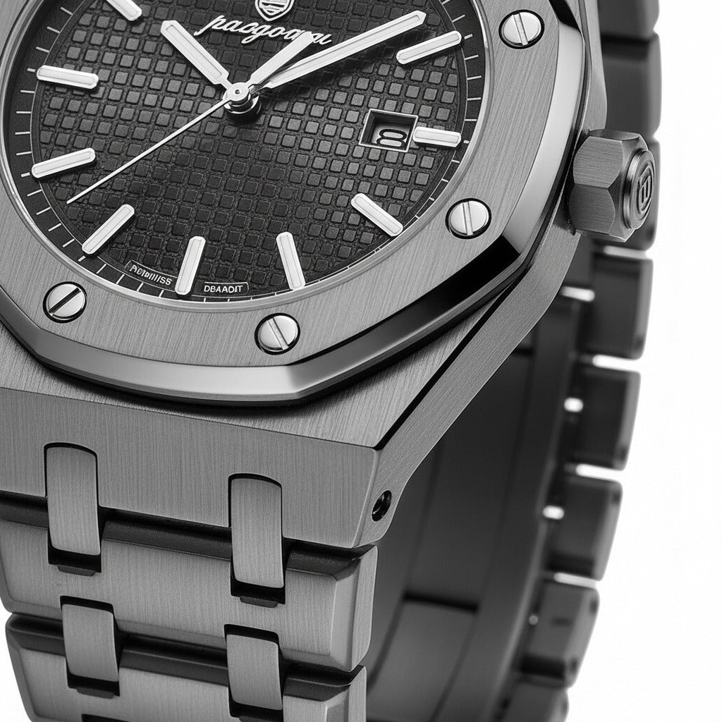 Mens Stainless Steel Watch - Gunmetal Gray - Texture Close Up