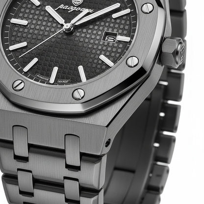Mens Stainless Steel Watch - Gunmetal Gray - Texture Close Up