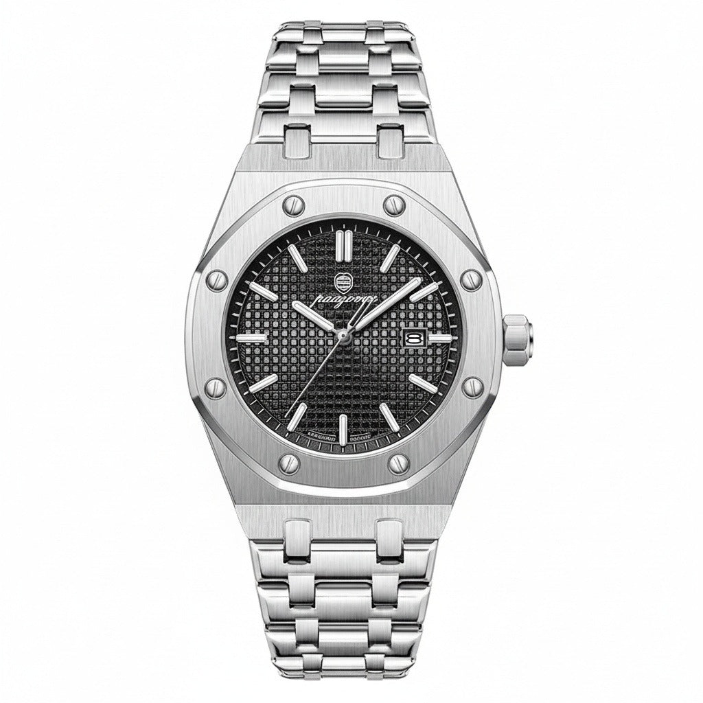 Mens Stainless Steel Watch - Brushed Chrome - Front View
