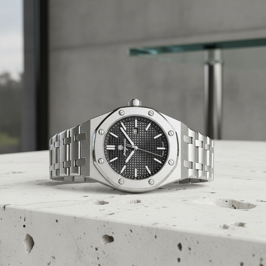Mens Stainless Steel Watch - Brushed Chrome - Back View