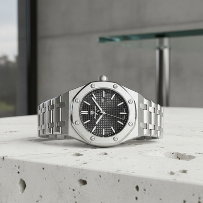 Mens Stainless Steel Watch - Brushed Chrome - Back View