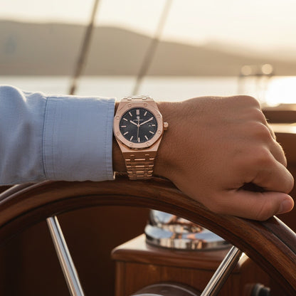 Mens Stainless Steel Watch - Rose Gold - Angled Shot
