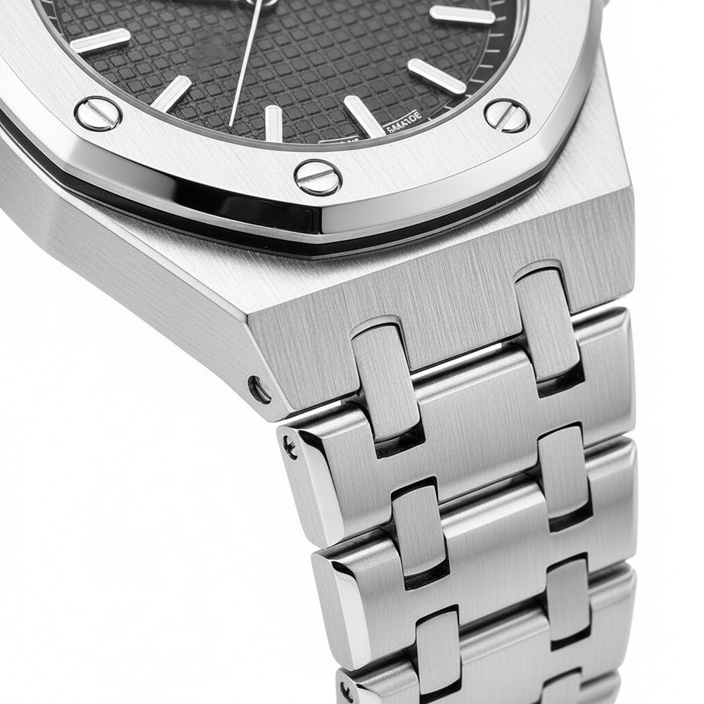 Mens Stainless Steel Watch - Brushed Chrome - Texture Close Up