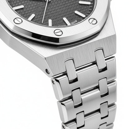 Mens Stainless Steel Watch - Brushed Chrome - Texture Close Up