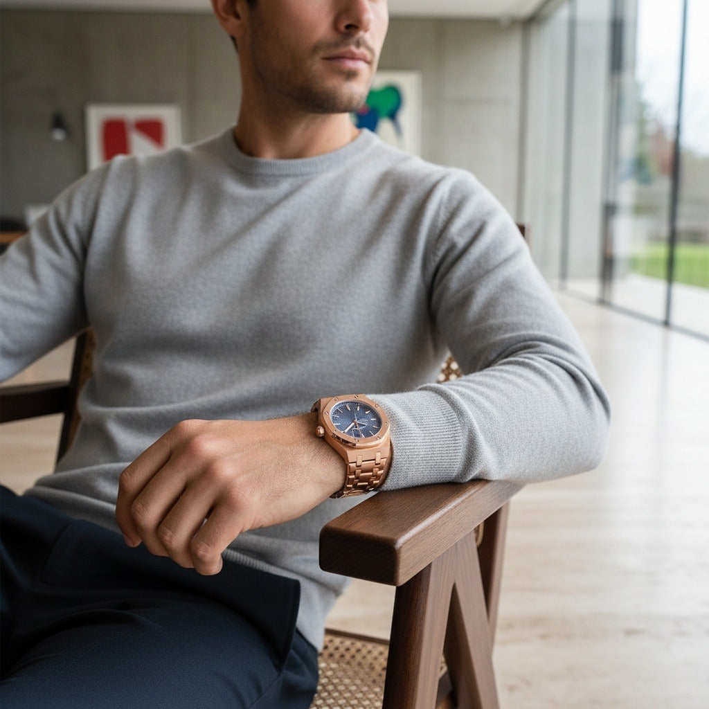 Mens Stainless Steel Watch - Copper Bronze - Side Profile