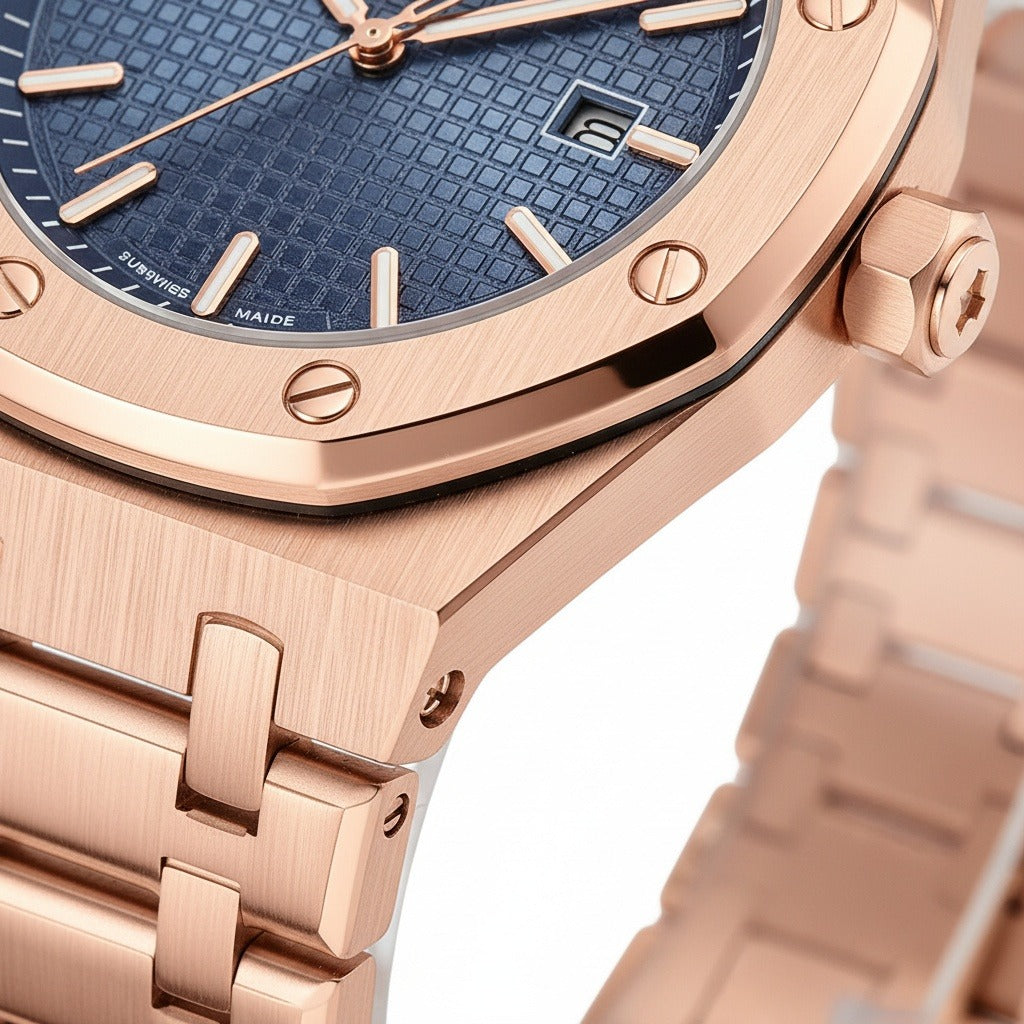 Mens Stainless Steel Watch - Copper Bronze - Texture Close Up