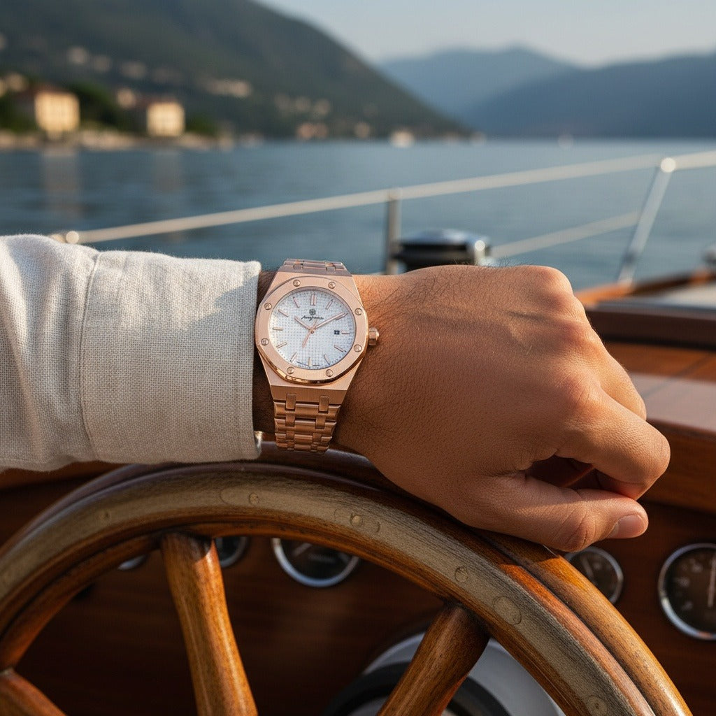 Mens Stainless Steel Watch - Copper Rose - Angled Shot