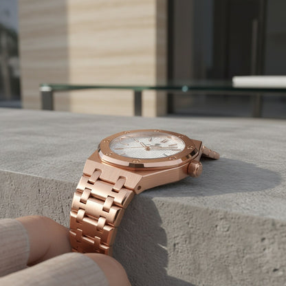 Mens Stainless Steel Watch - Copper Rose - Back View