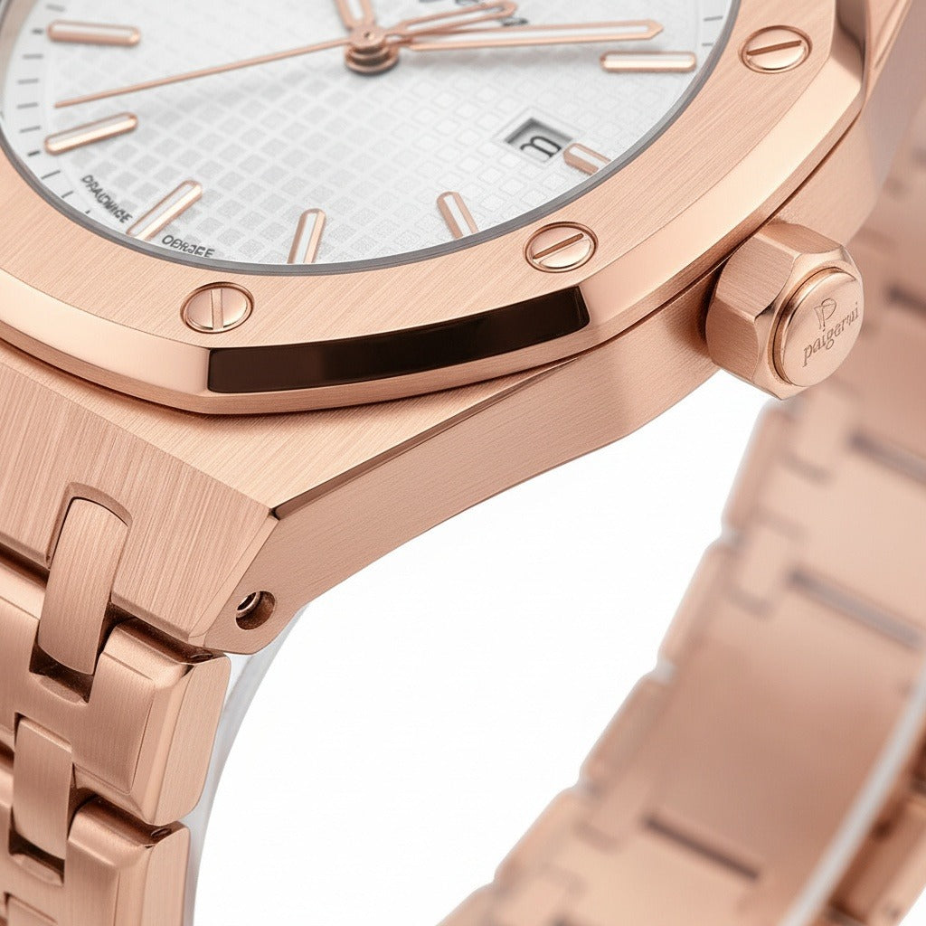 Mens Stainless Steel Watch - Copper Rose - Texture Close Up