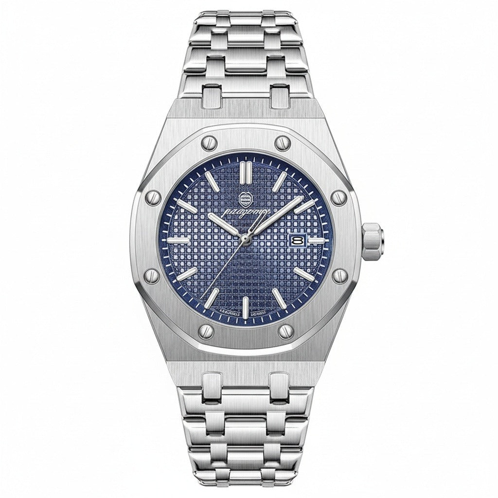 Mens Stainless Steel Watch - Sterling Silver - Front View