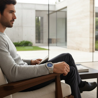 Mens Stainless Steel Watch - Sterling Silver - Side Profile