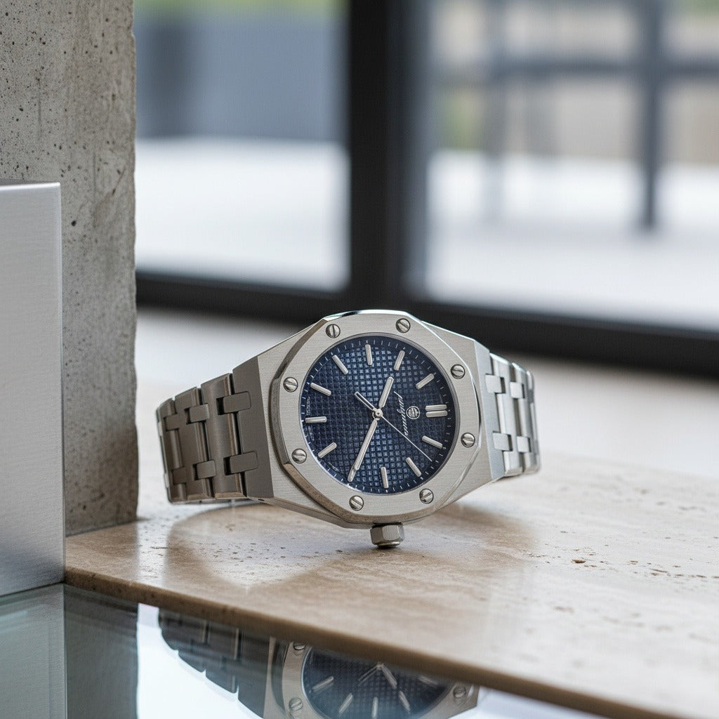 Mens Stainless Steel Watch - Sterling Silver - Back View
