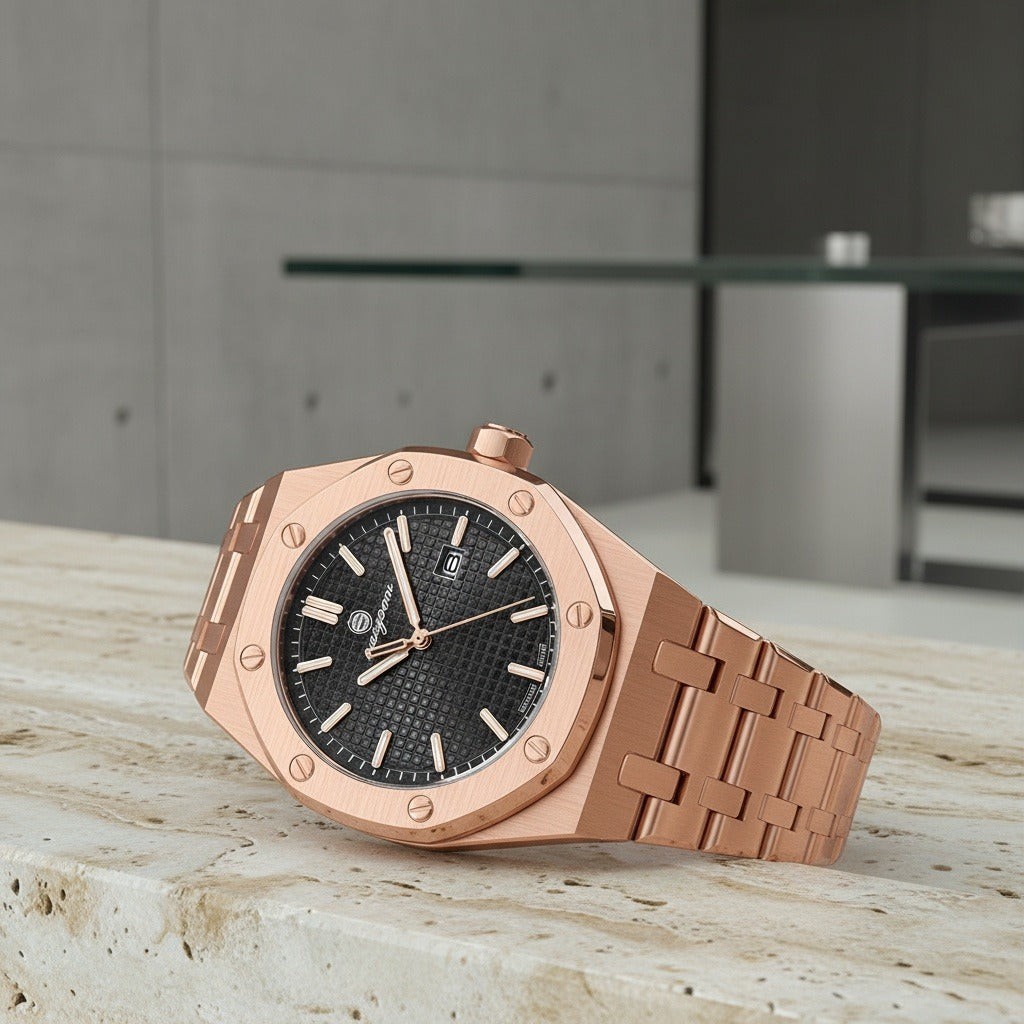 Mens Stainless Steel Watch - Rose Gold - Back View