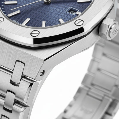 Mens Stainless Steel Watch - Sterling Silver - Texture Close Up