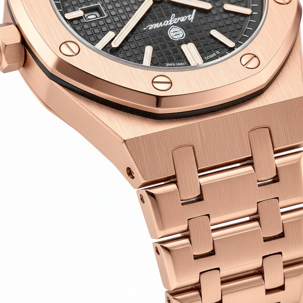 Mens Stainless Steel Watch - Rose Gold - Texture Close Up