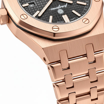 Mens Stainless Steel Watch - Rose Gold - Texture Close Up