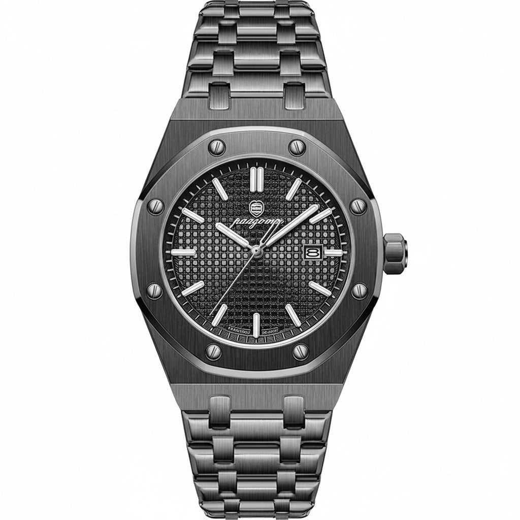 Mens Stainless Steel Watch - Gunmetal Gray - Front View