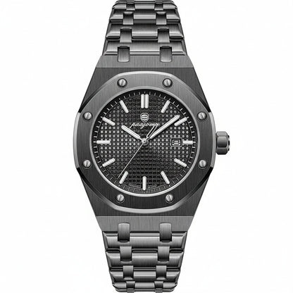 Mens Stainless Steel Watch - Gunmetal Gray - Front View