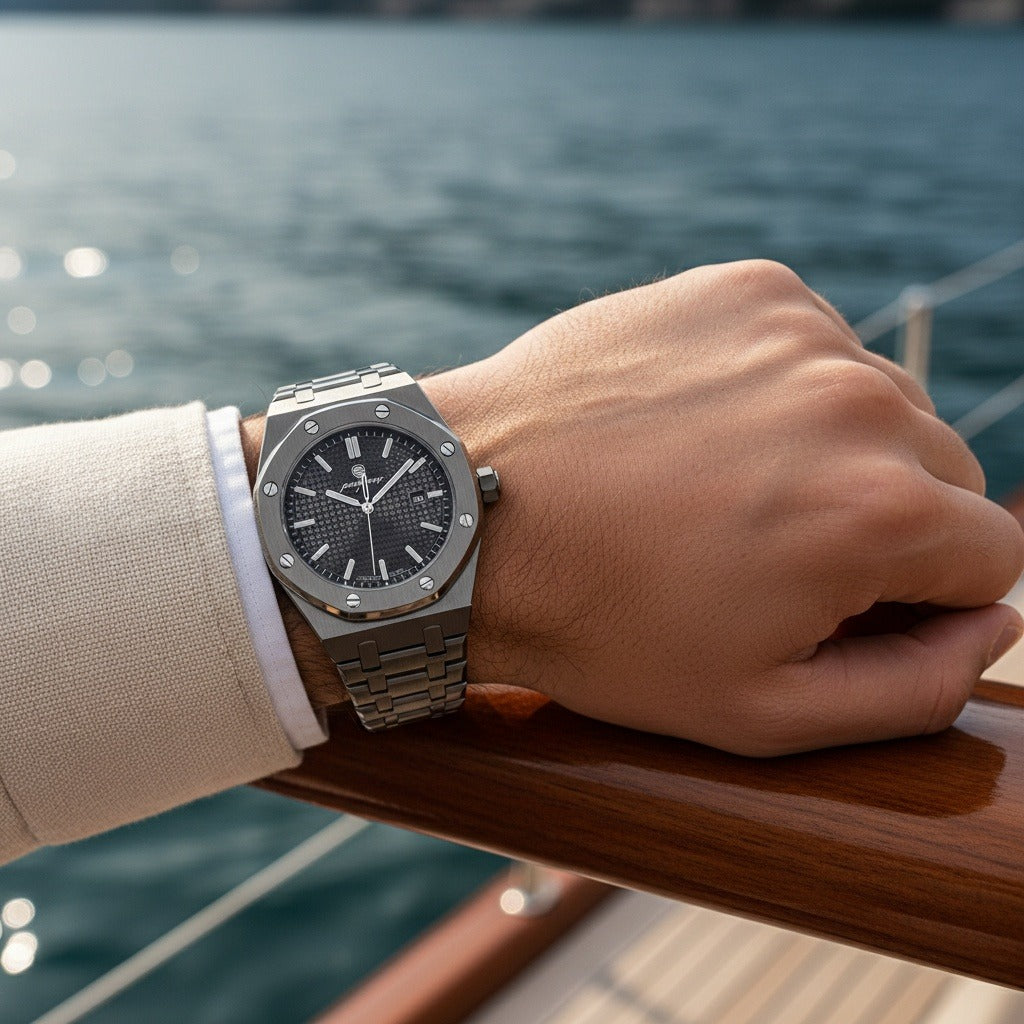 Mens Stainless Steel Watch - Gunmetal Gray - Angled Shot