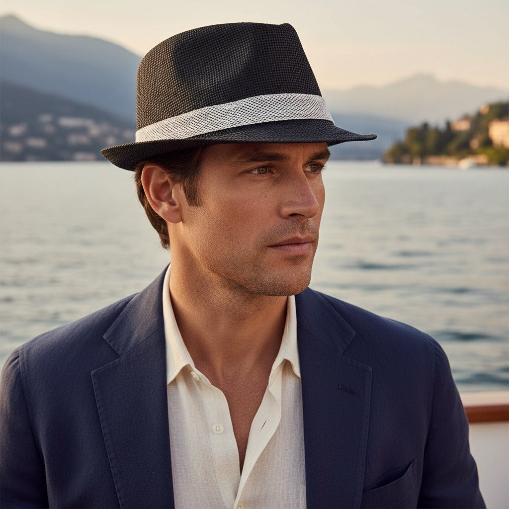 Men's Straw Hat - Charcoal - Angled Shot