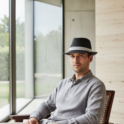 Men's Straw Hat - Charcoal - Side Profile