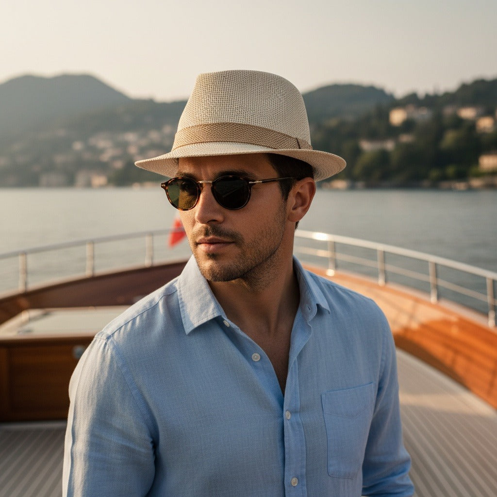 Men's Straw Hat - Ecru - Angled Shot