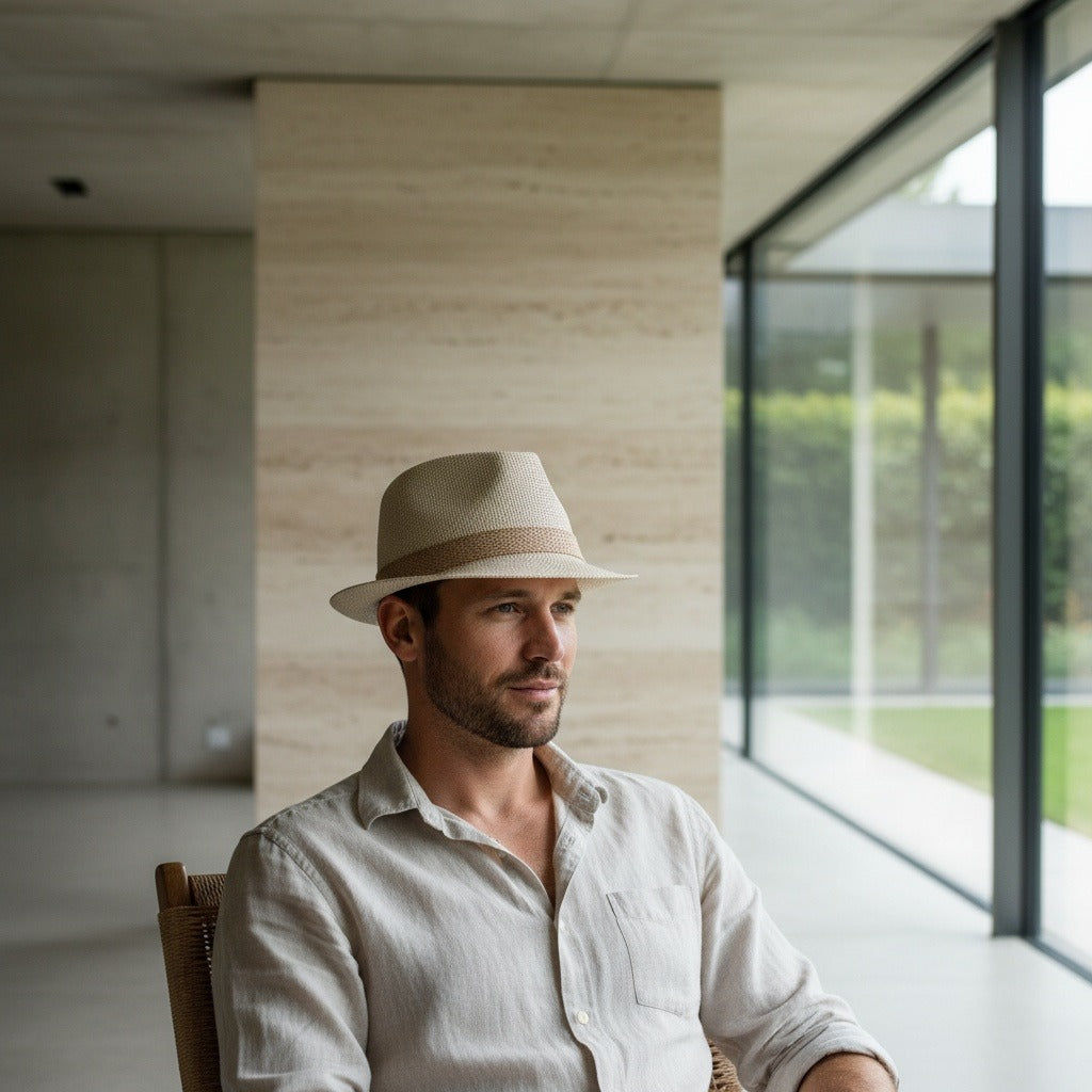 Men's Straw Hat - Ecru - Side Profile