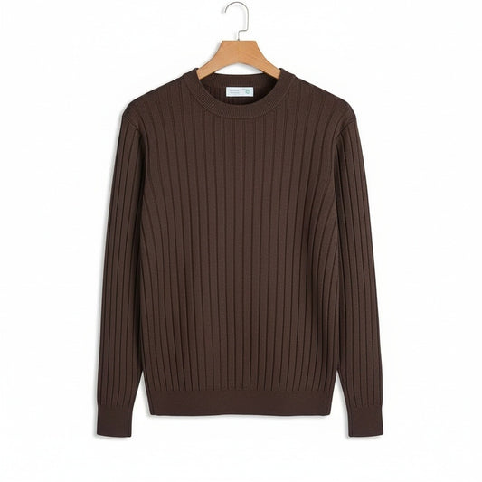 Mens Striped Sweater - Brown - Front View