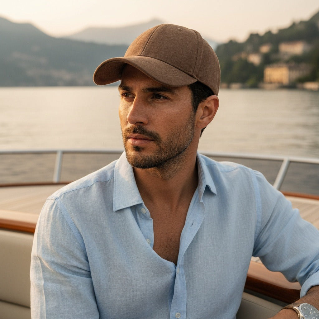 Mens Suede Cap - Brown - Angled Shot