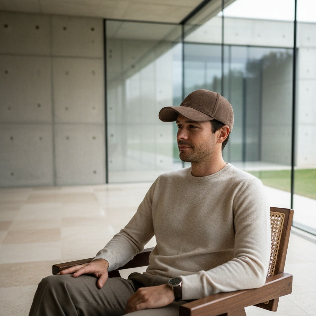 Mens Suede Cap - Brown - Side Profile
