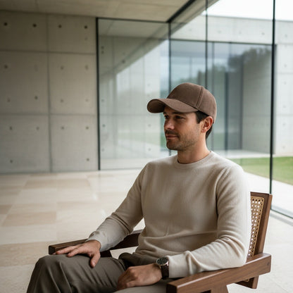 Mens Suede Cap - Brown - Side Profile