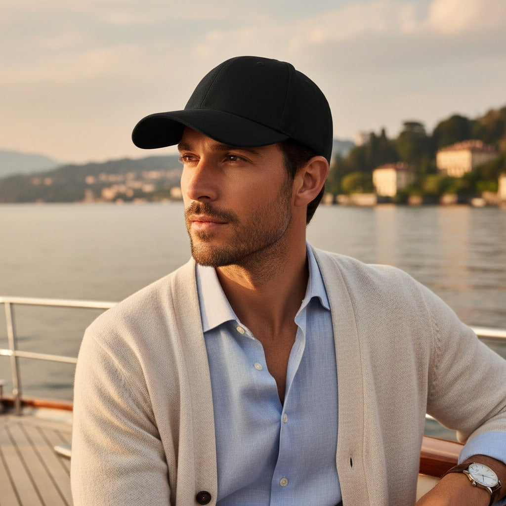 Mens Suede Cap - Black - Angled Shot