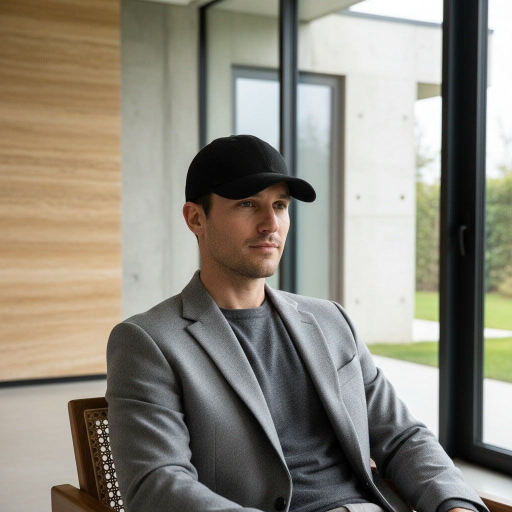 Mens Suede Cap - Black - Side Profile