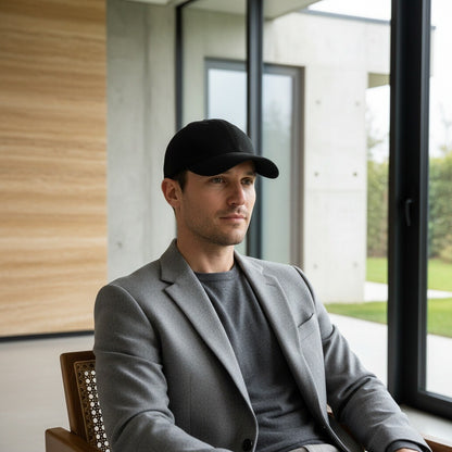 Mens Suede Cap - Black - Side Profile