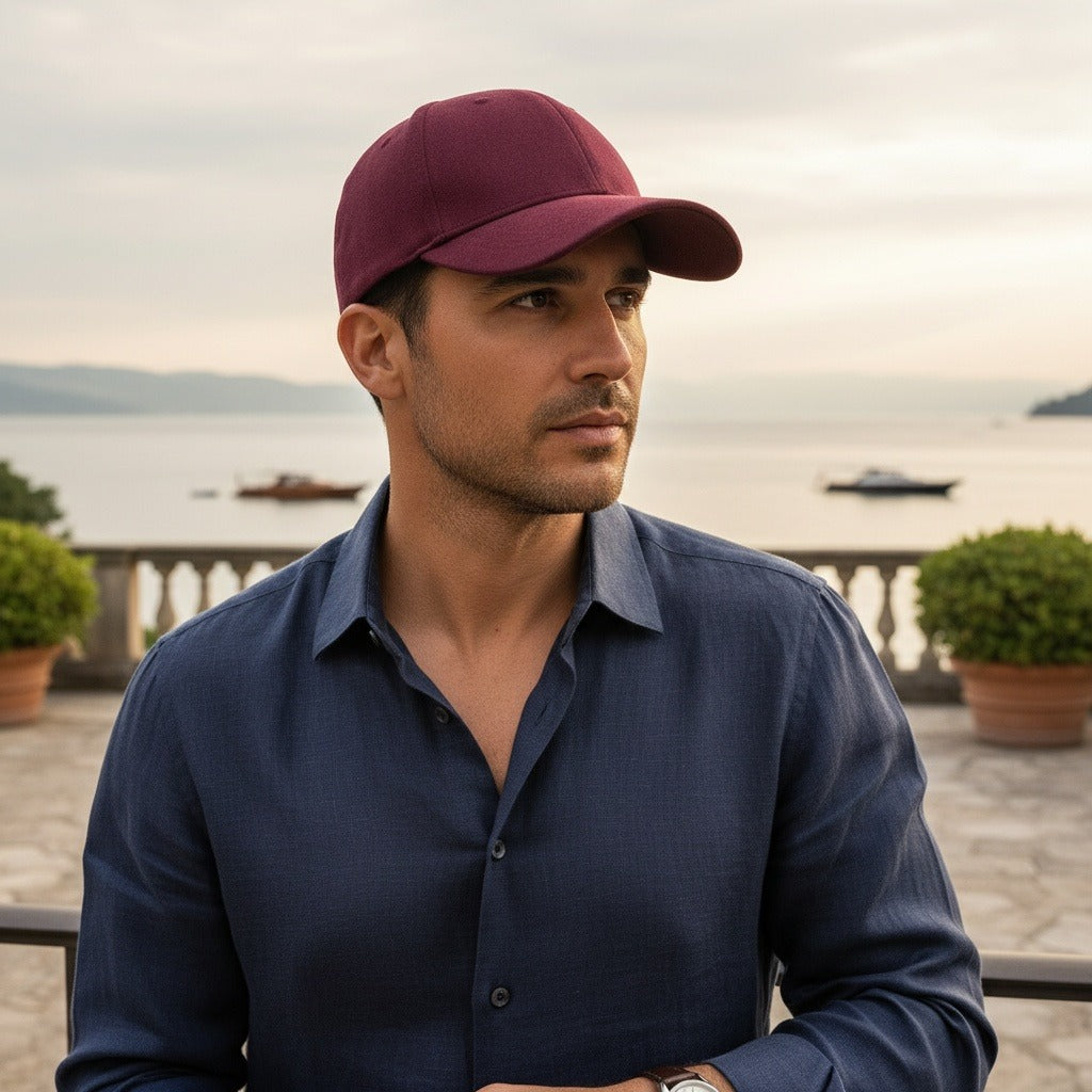 Mens Suede Cap - Burgundy - Angled Shot