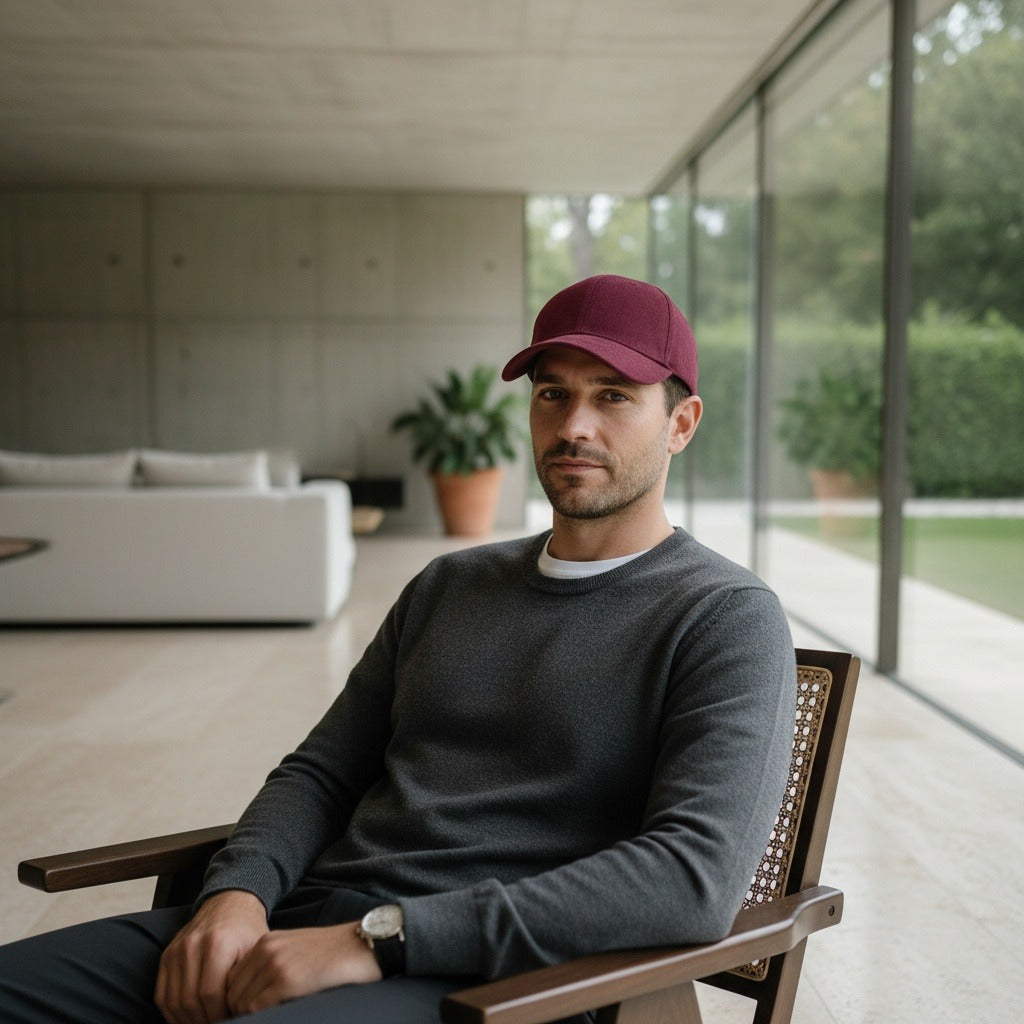 Mens Suede Cap - Burgundy - Side Profile