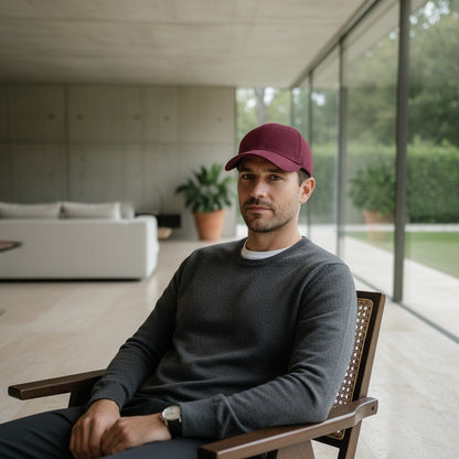 Mens Suede Cap - Burgundy - Side Profile