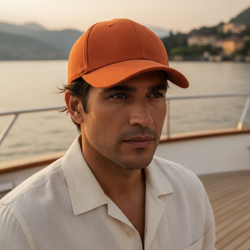 Mens Suede Cap - Rust - Angled Shot
