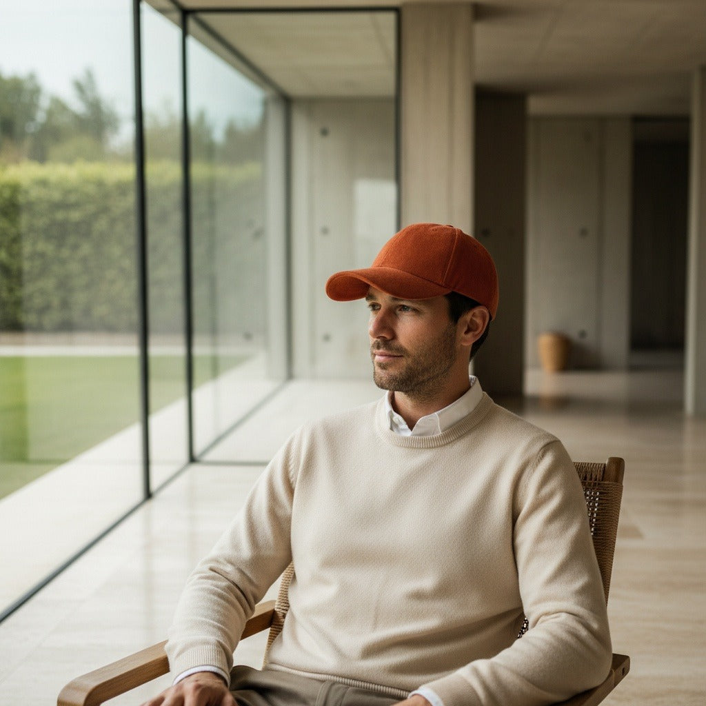 Mens Suede Cap - Rust - Side Profile