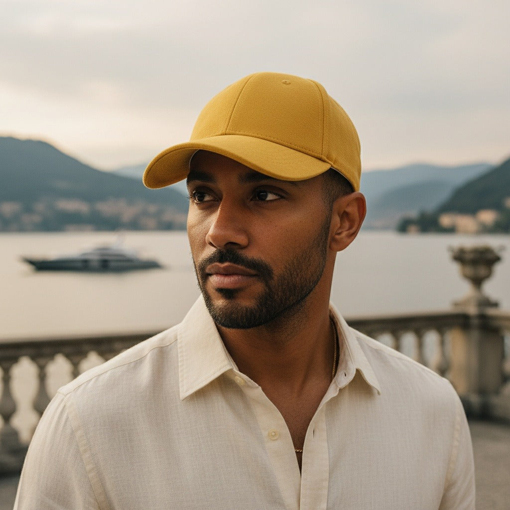 Mens Suede Cap - Goldenrod - Angled Shot
