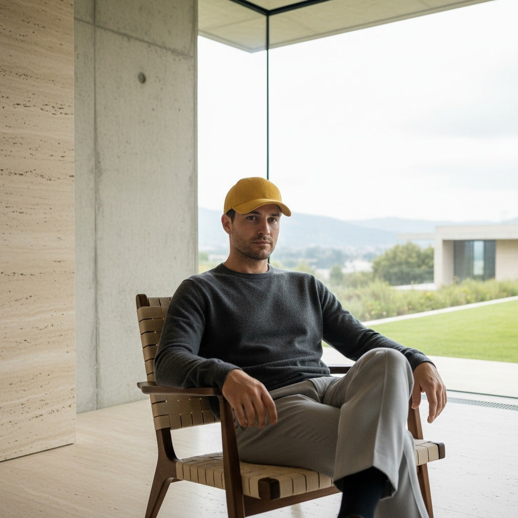 Mens Suede Cap - Goldenrod - Side Profile