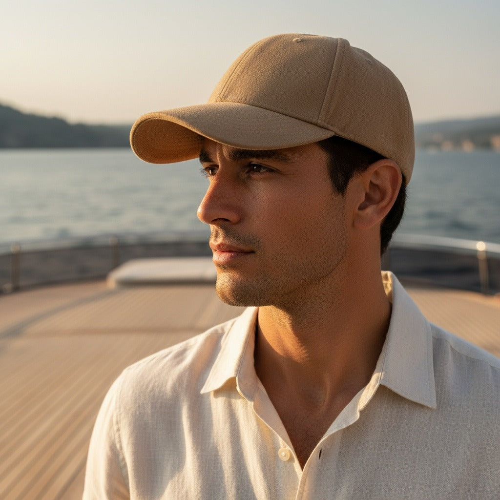Mens Suede Cap - Tan - Angled Shot