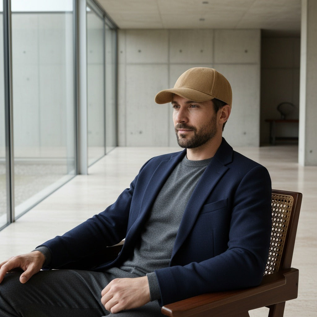 Mens Suede Cap - Tan - Side Profile