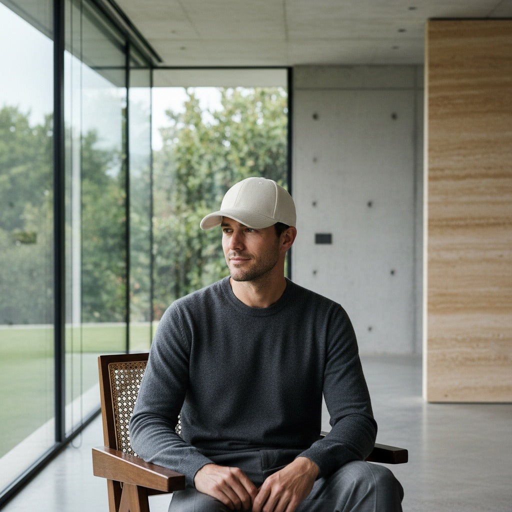 Mens Suede Cap - Ivory - Side Profile