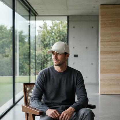 Mens Suede Cap - Ivory - Side Profile