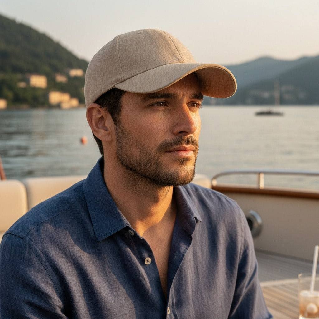 Mens Suede Cap - Beige - Angled Shot