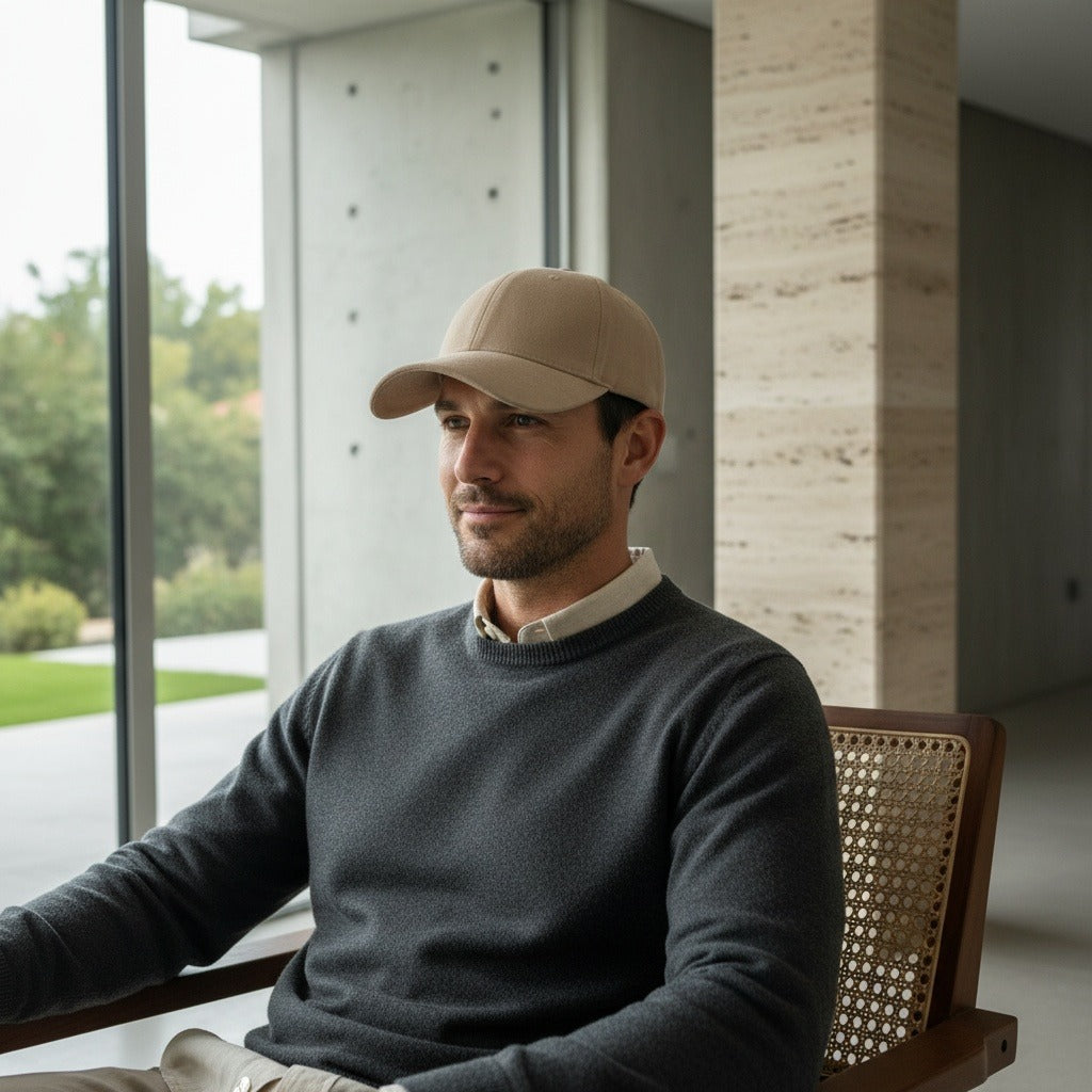 Mens Suede Cap - Beige - Side Profile