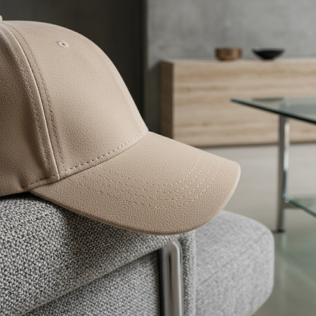 Mens Suede Cap - Beige - Back View