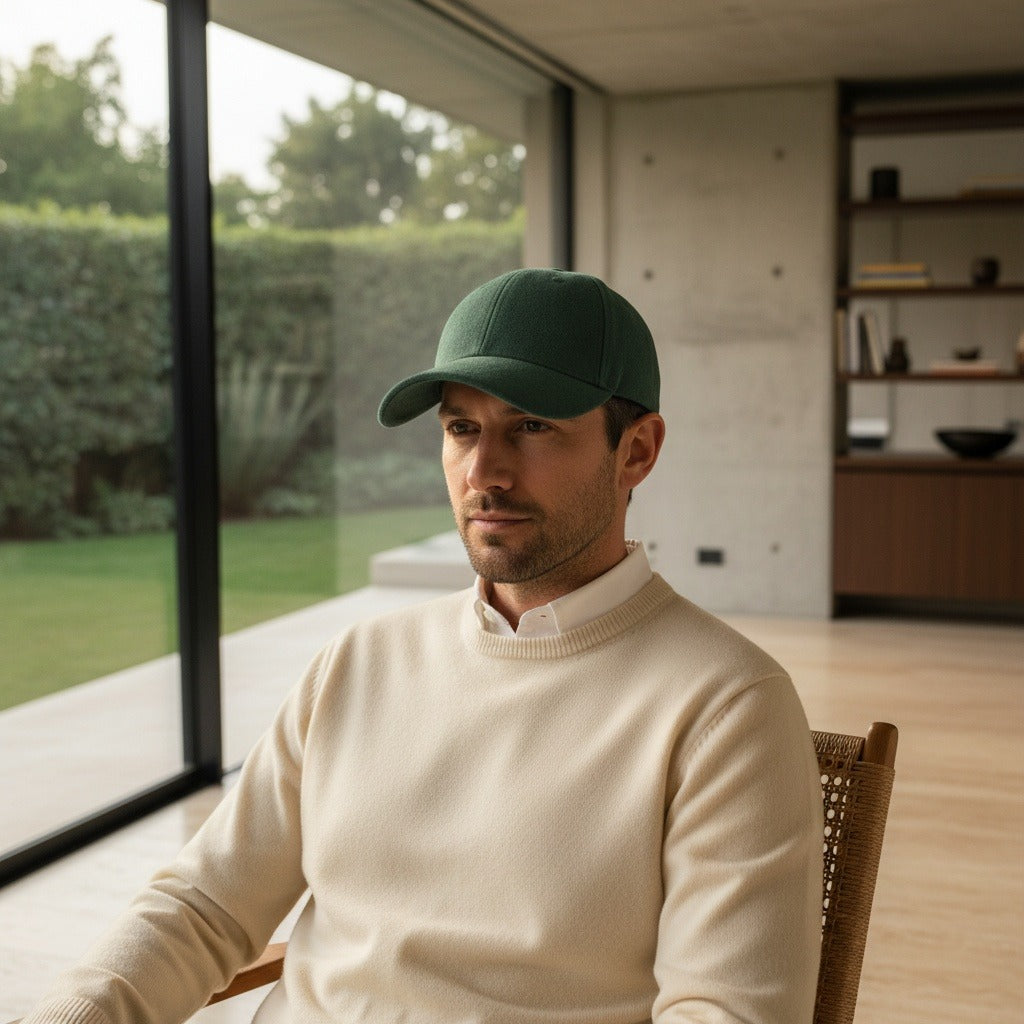 Mens Suede Cap - Forest Green - Side Profile